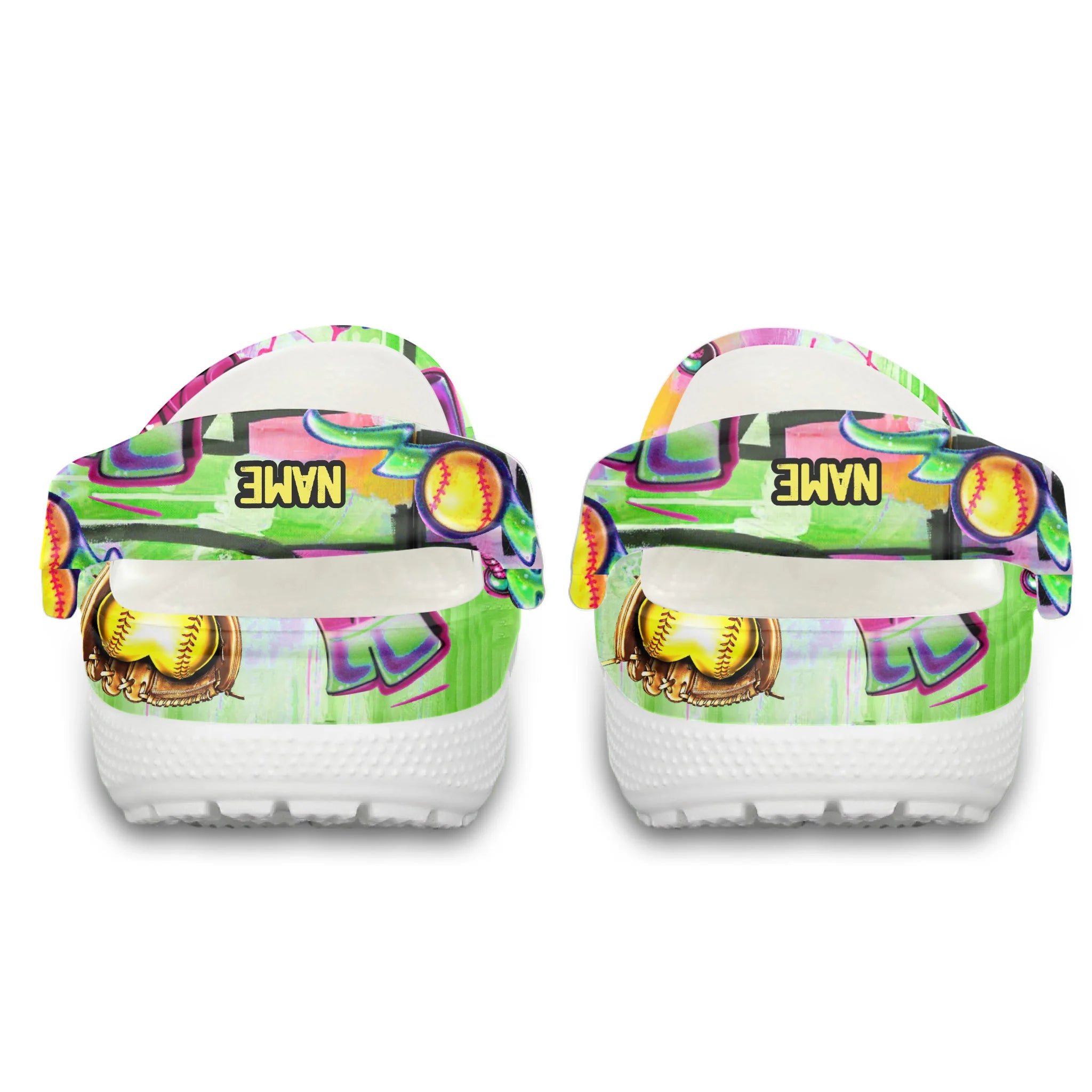 Footwearmerch Pink Green Graffiti Softball Sport Crocs Crocband Clogs Shoes Comfortable For Men Women and Kids