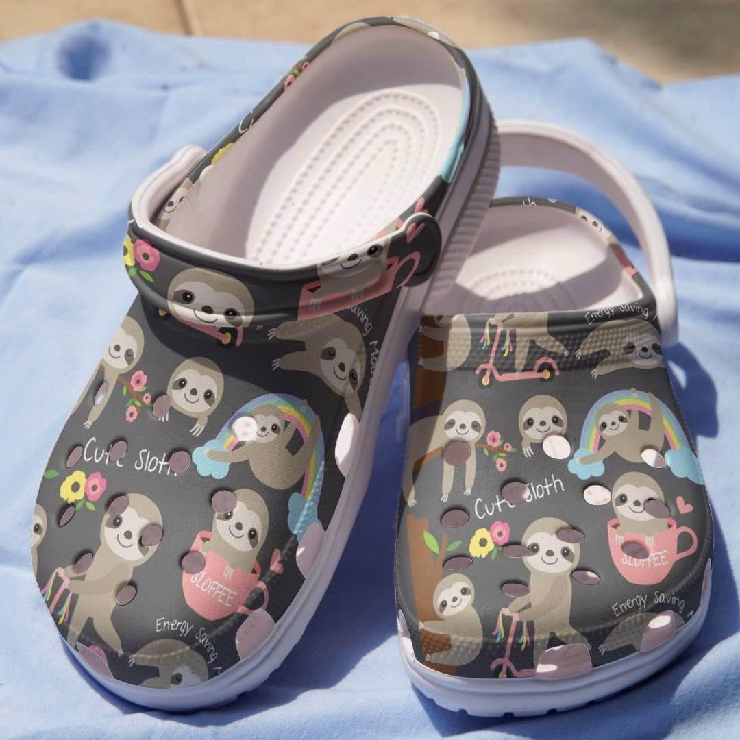Footwearmerch Rainbow Sloth Shoes - Energy Saving clogs Gift For Boy Girl
