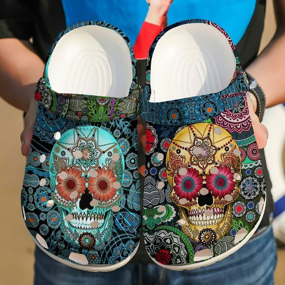 Footwearmerch Skull Sugar Flower Floral Mandala 102 Gift For Lover Rubber clog Shoes Comfy Footwear