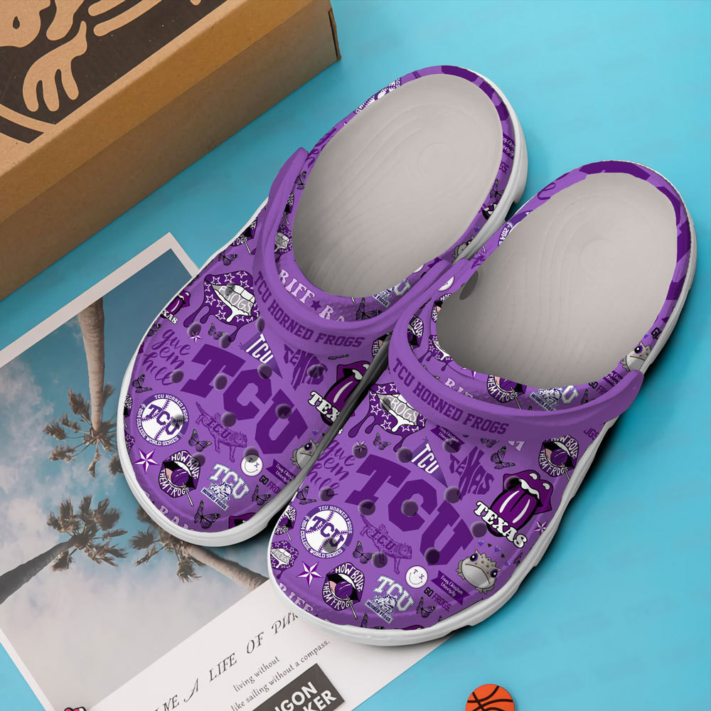 Footwearmerch TCU Horned Frogs NCAA Sport Premium Crocs Crocband Clogs Shoes Comfortable For Men Women and Kids