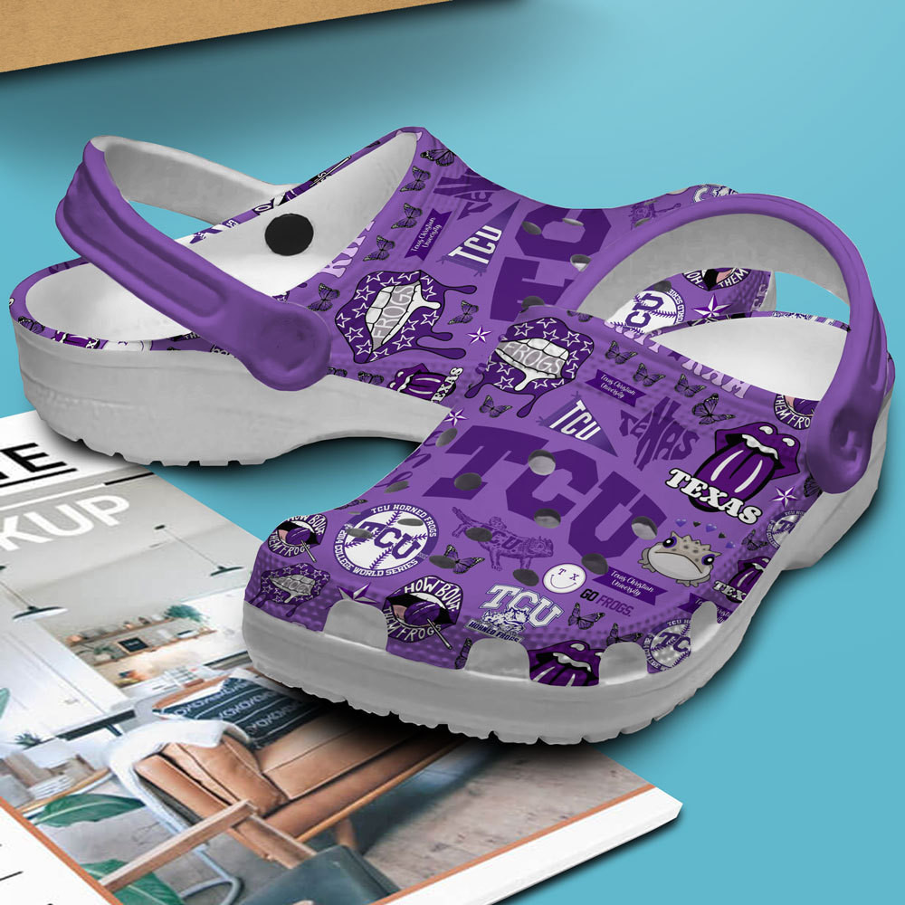 Footwearmerch TCU Horned Frogs NCAA Sport Premium Crocs Crocband Clogs Shoes Comfortable For Men Women and Kids