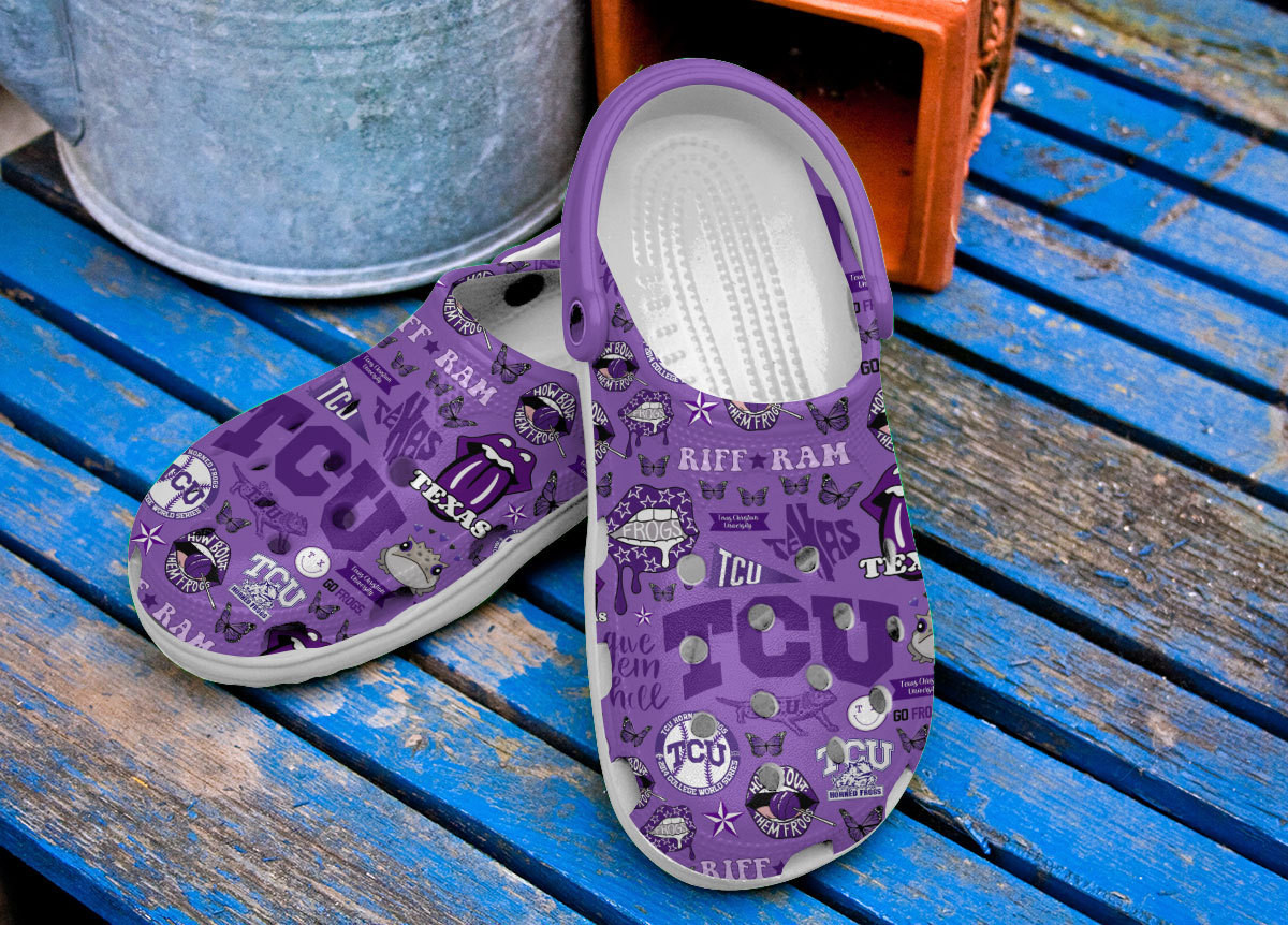 Footwearmerch TCU Horned Frogs NCAA Sport Premium Crocs Crocband Clogs Shoes Comfortable For Men Women and Kids