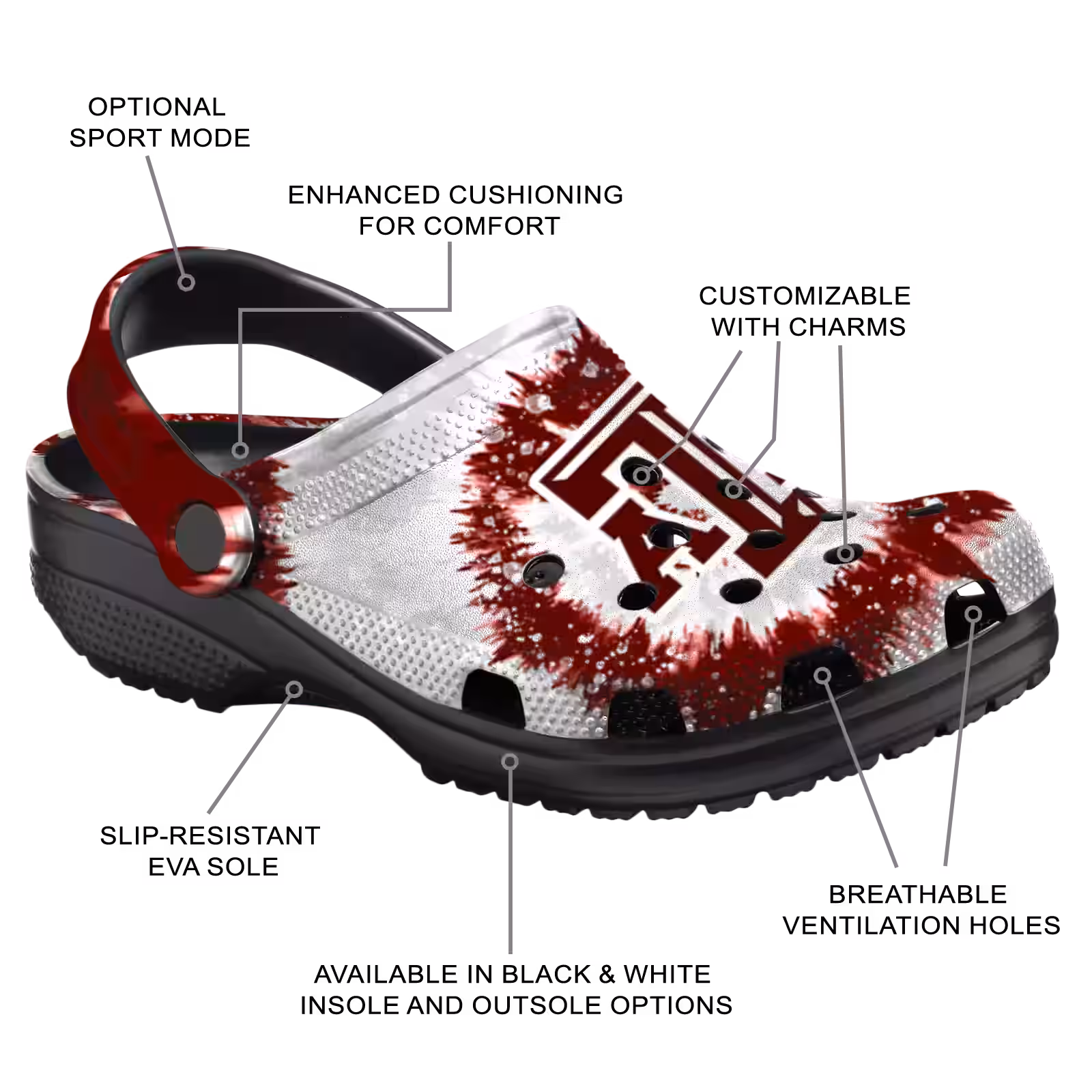 Footwearmerch Texas A&M Aggies NCAA Sport Crocs Crocband Clogs Shoes Comfortable For Men Women and Kids