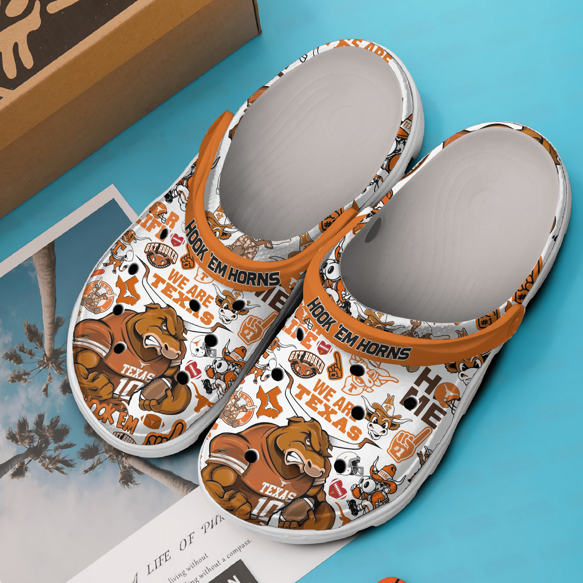Footwearmerch Texas Longhorns NCAA Sport Crocs Crocband Clogs Shoes Comfortable For Men Women and Kids