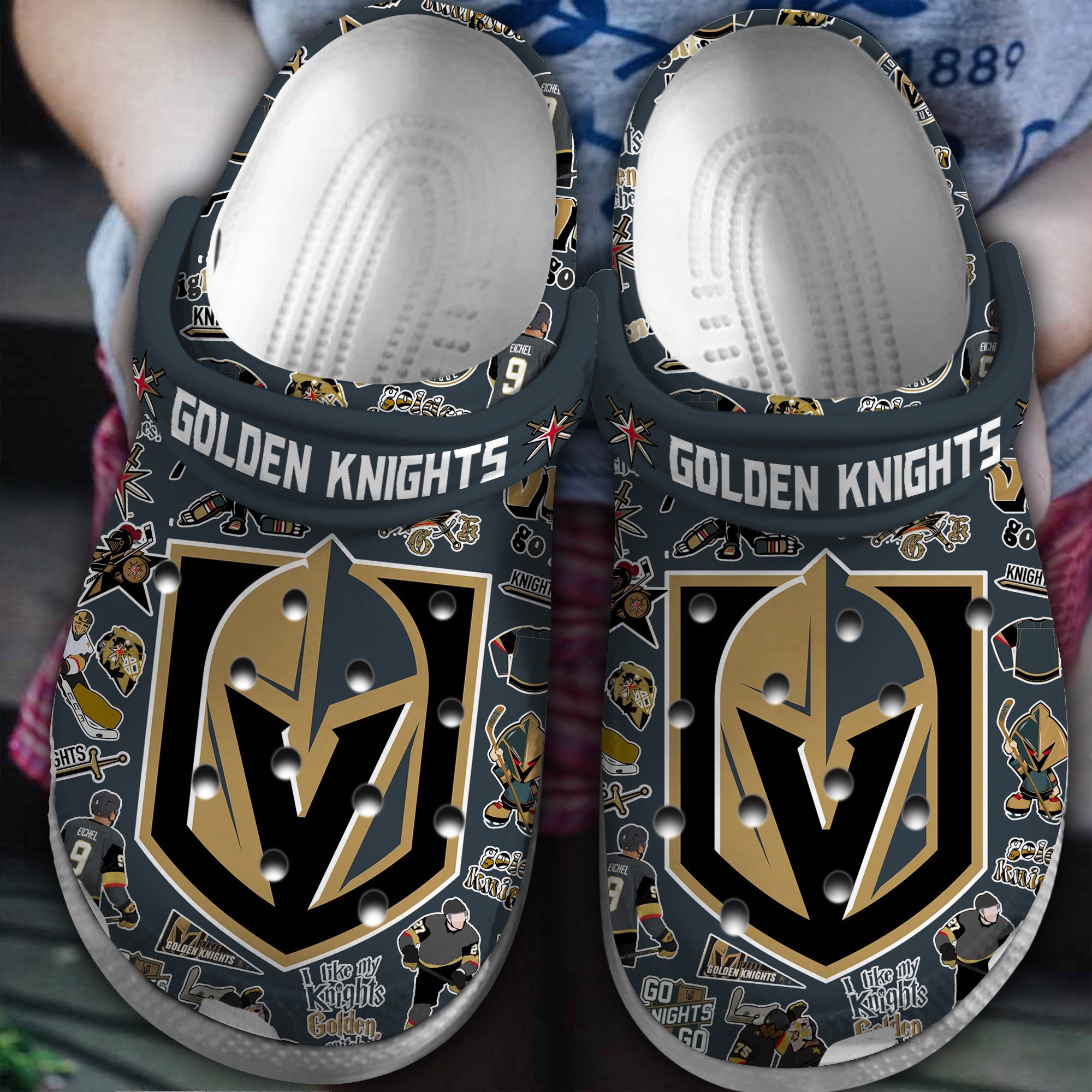 Footwearmerch Vegas Golden Knights NHL Ice hockey Sport Crocs Crocband Clogs Shoes Comfortable For Men Women and Kids