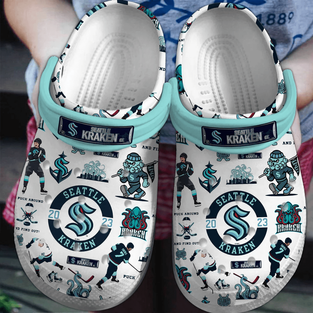 Footwearmerch Seattle Kraken Ice hockey team NHL Sport Crocs Clogs Crocband Shoes Comfortable For Men Women and Kids